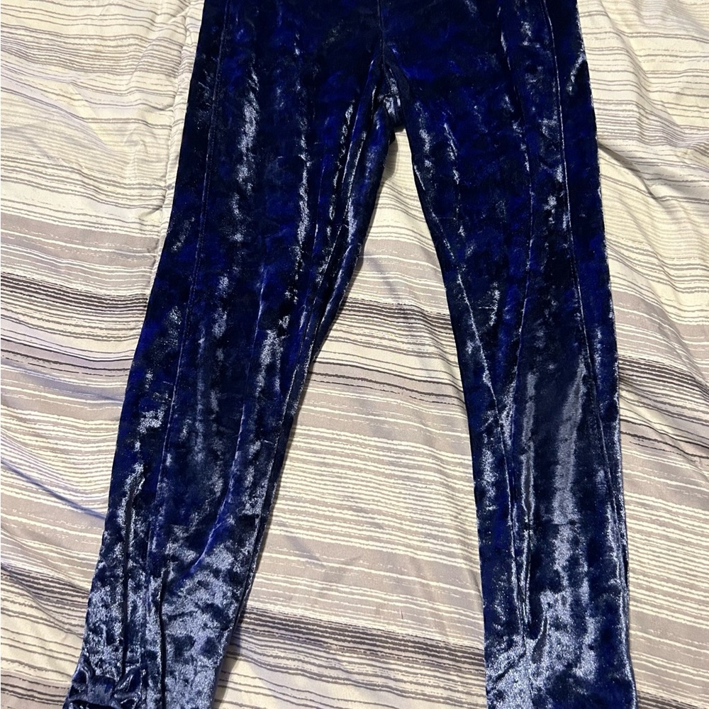 Kids Blue Velvet Leggings